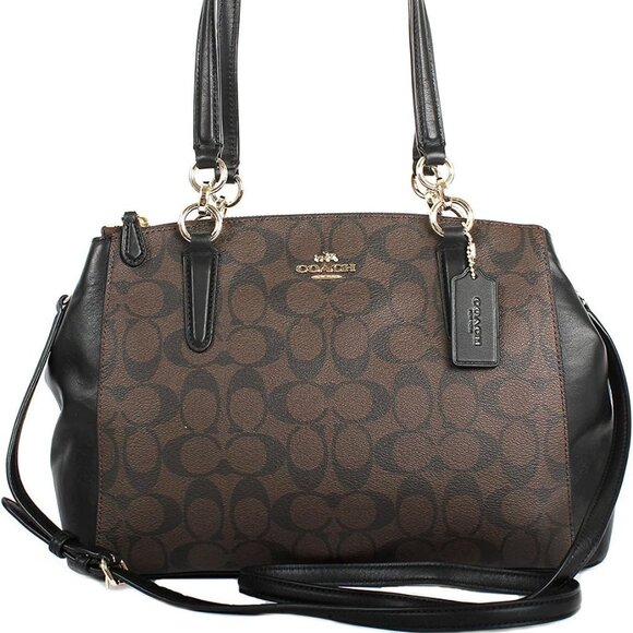 Coach Christie Carryall Signature Dark Brown Handbag Purse - Picture 1 of 9